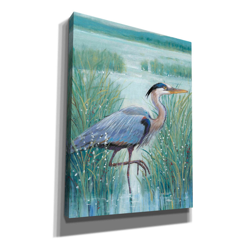 «Wetland Heron I» par Tim O'toole, art mural sur toile, H 16 po x l 12 po x P 0,75 po