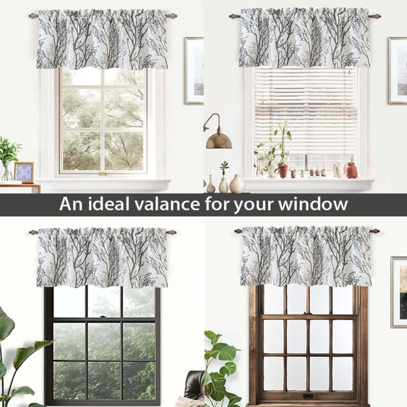 Tree Branch Linen Lined Valance Double Layer Thermal Insulated Room Darkening Blackout Valances 3 Inch Rod Pocket Short Window Valance For Living Room Bathroom 52 Inch By 18 Inch Gray