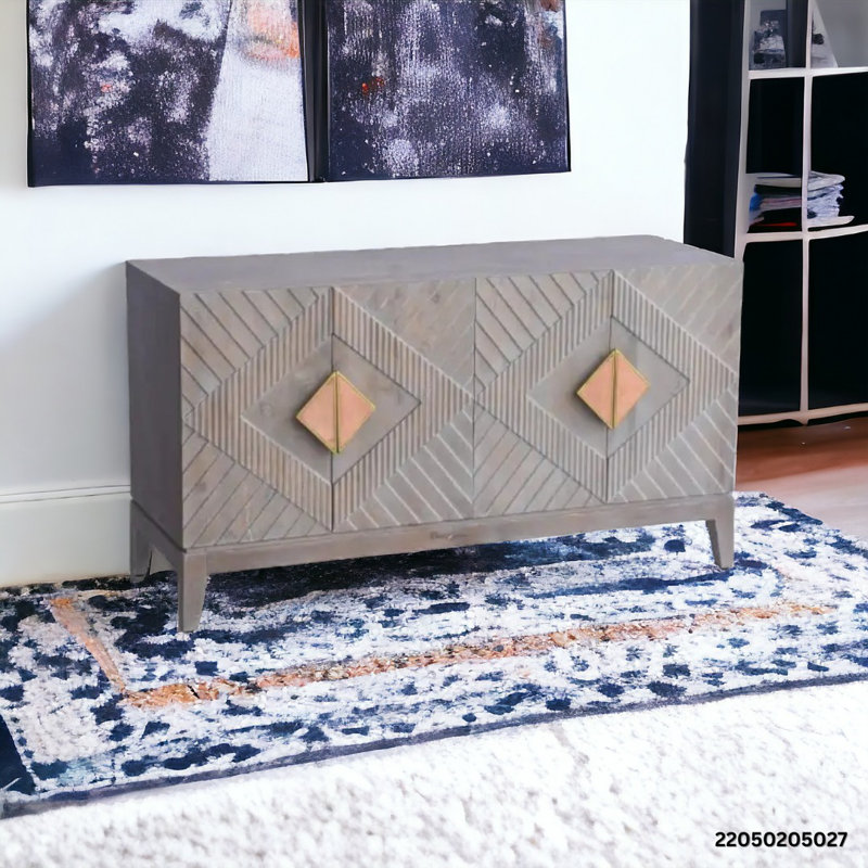 4 Door Solid Wood Sideboard, Made with Mango Wood, 55x19x30