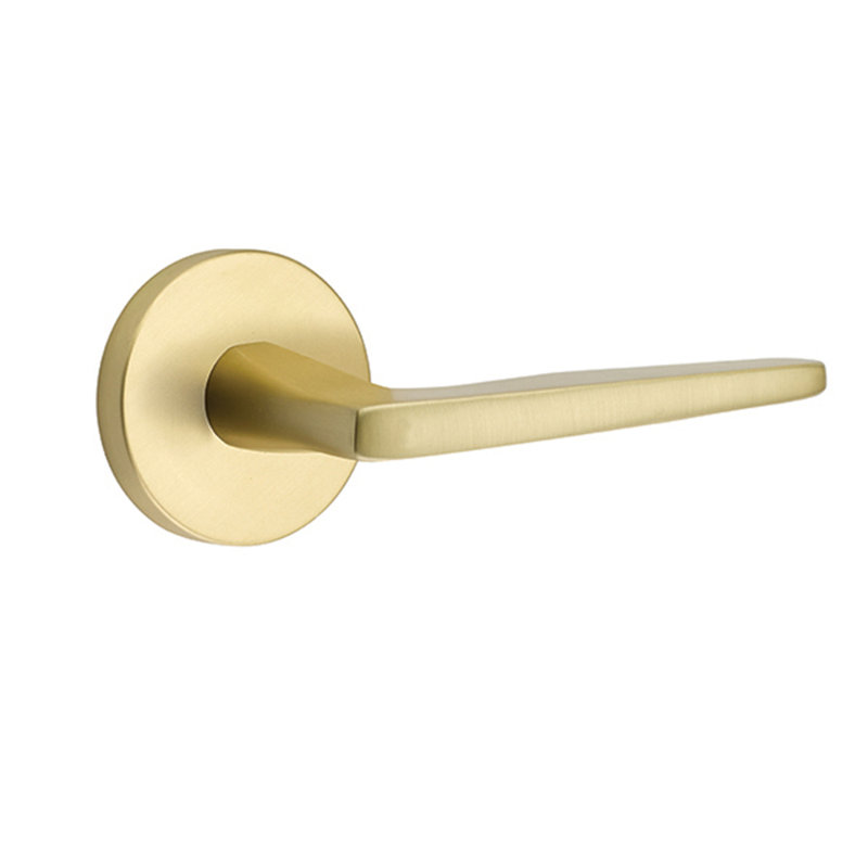Hermes Flat Privacy (Bed & Bath) Door Lever with Round Rosette, Right, Satin Brass