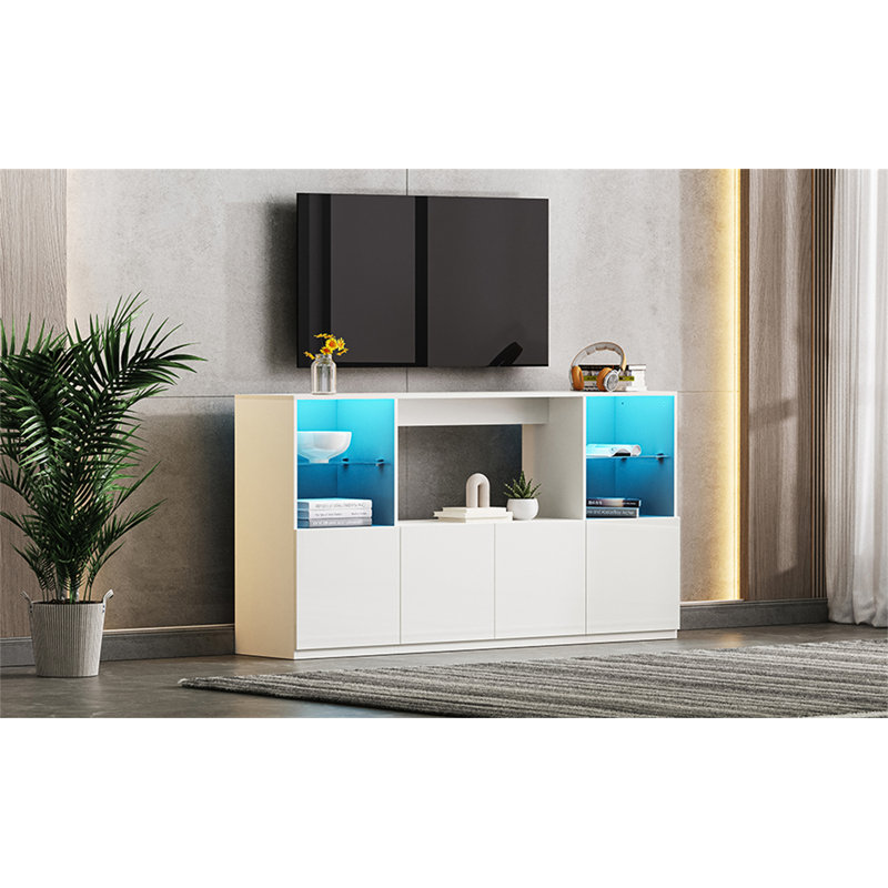 Meuble télé ultrabrillant avec lumières DEL, Blanc