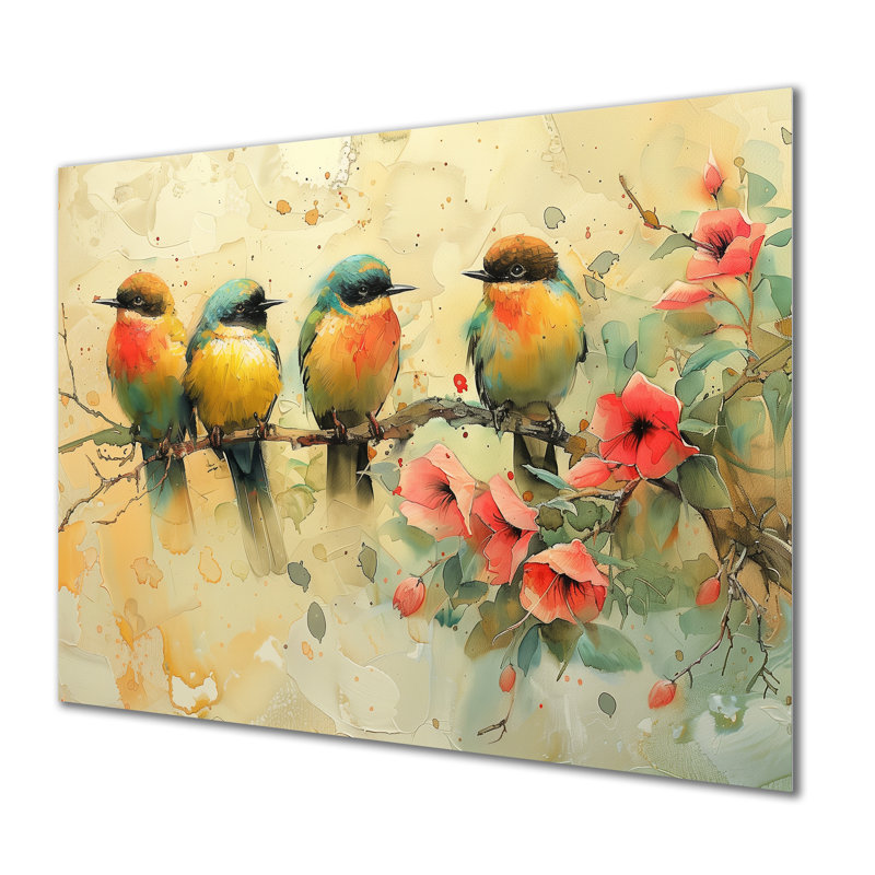 Fleurs jaunes et vertes d'Eden Birds III - décoration murale oiseau, Métal métal, H 12 po x l 20 po x P 1 po