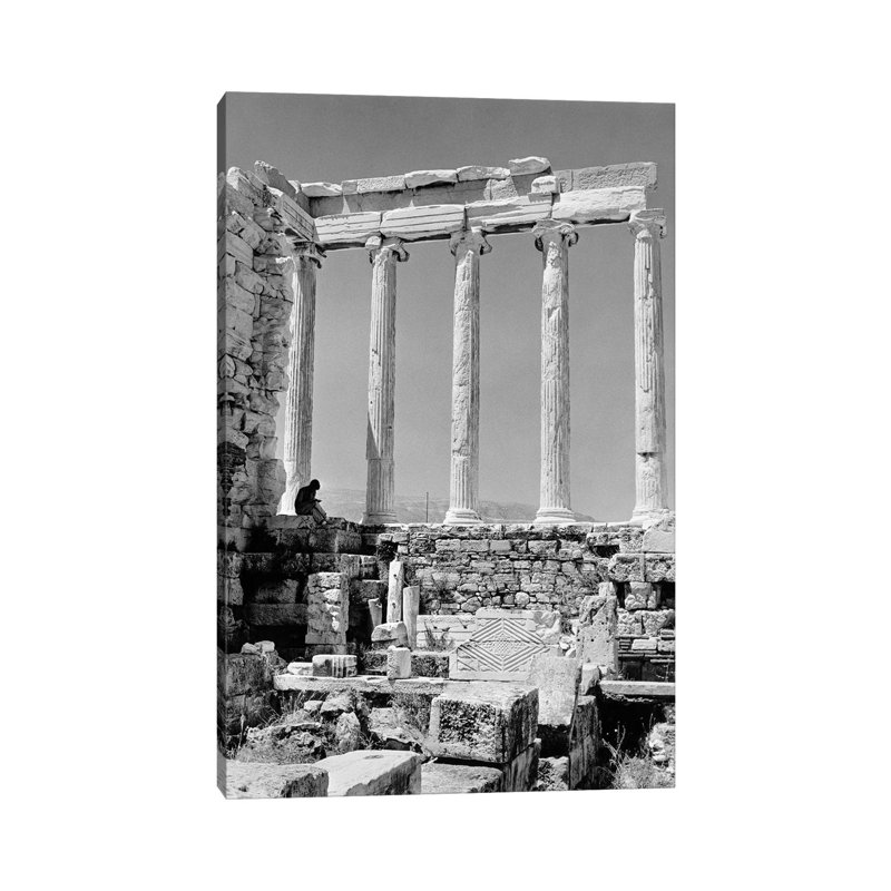 1960s Anonymous Book Reader Sitting Among Greek Columns Architecture Ruins Before Restoration Parthenon Athens Acropolis - Wrapped Canvas Print