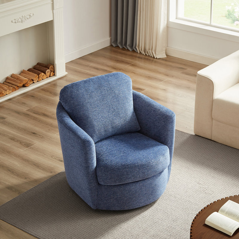32.3" Wide Swivel Barrel Armchair, Blue Chenille
