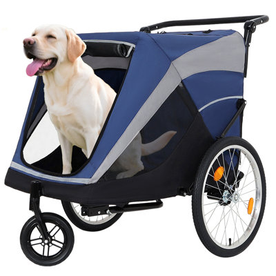 2-In-1 Bike Trailer & Push Cart For Pets - Detachable Bike Hitch & Push Handle Included - Quick Release Wheel, Internal Leash, Dual Cup Pockets And Underneath Storage Bag,  Holds Pets Up To 100 Lbs
