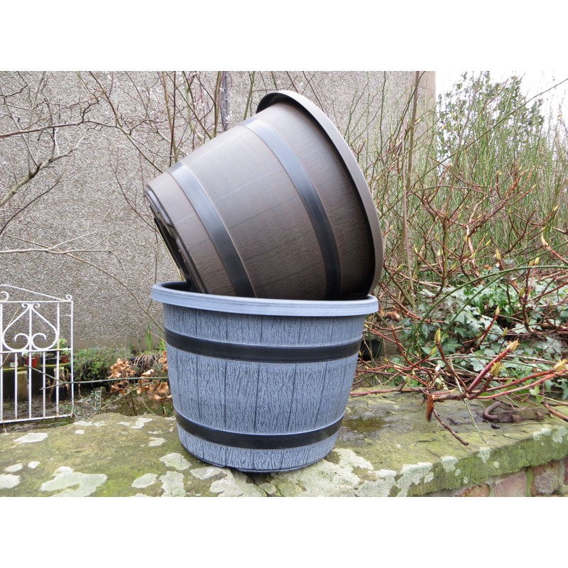 Barrel Planter, 28cm H x 38cm W x 38cm D, Dark Brown