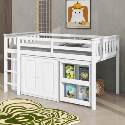 Lit mezzanine simple avec tiroir intégré, étagère et bureau rétractable
