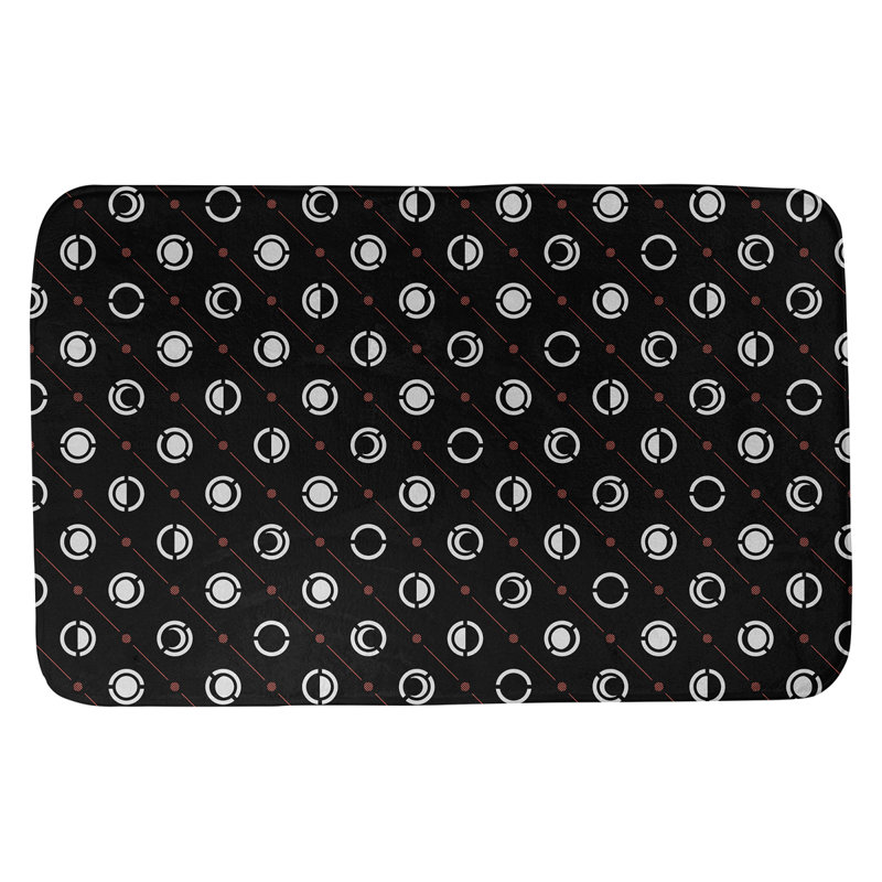 Tapis de bain géométrique antidérapant en microfibre Moon phases, l 17 po x L 24 po, Noir / rouge