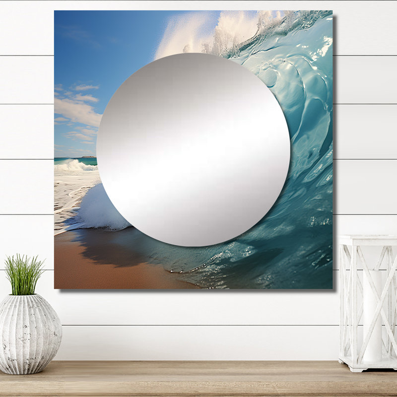 Décoration murale Hadja - Miroir carré bord de mer turquoise «Ocean's Force Unleashed II», 23 po x 23 po
