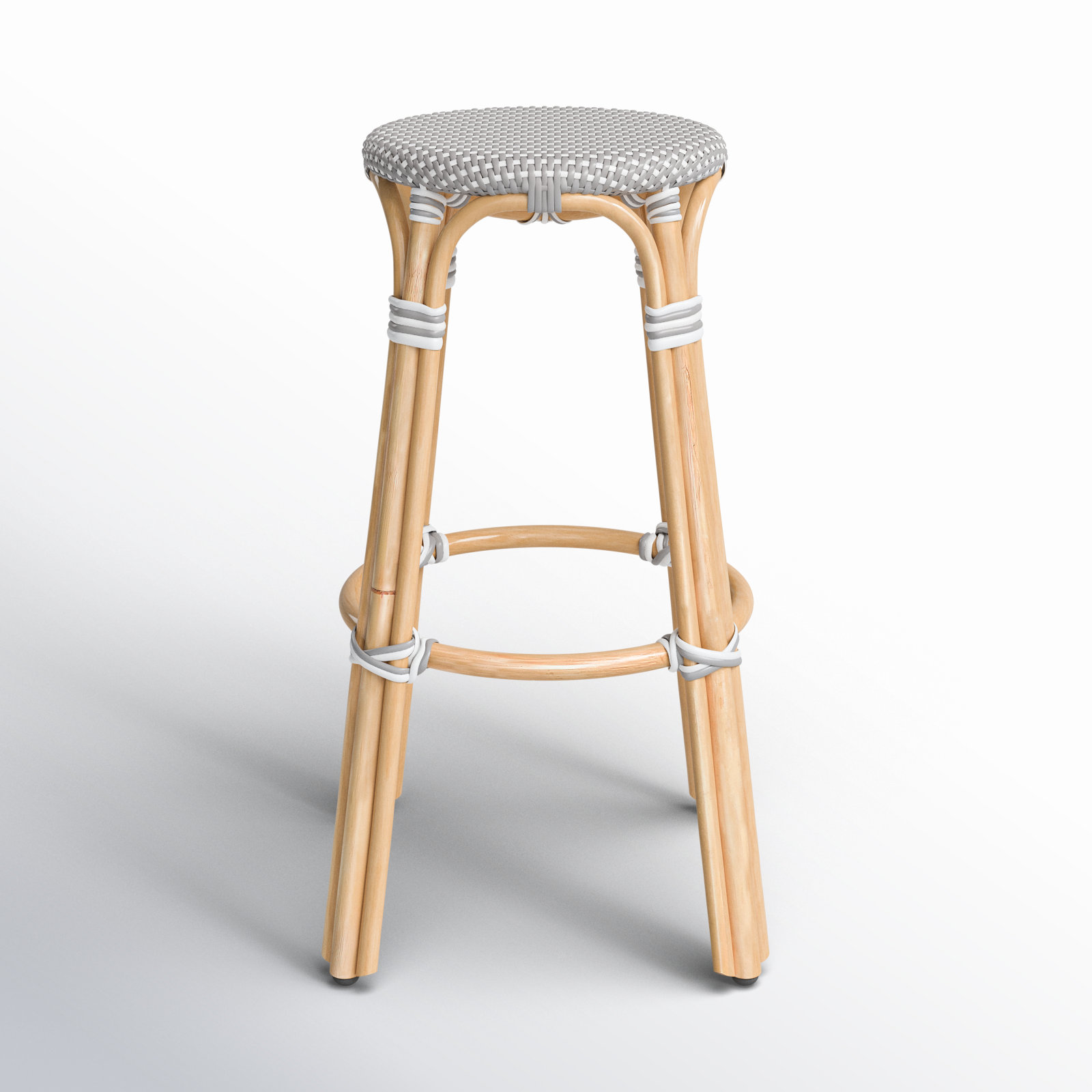 Alastair Bar & Counter Stool, Bar Stool (30" Seat Height), Gray/White Dot/Natural Rattan Frame