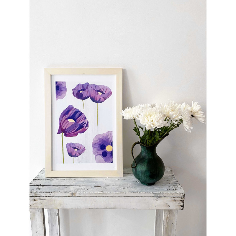 Coquelicots mauves sur neige - sans cadre, H 11 po x l 8,5 po