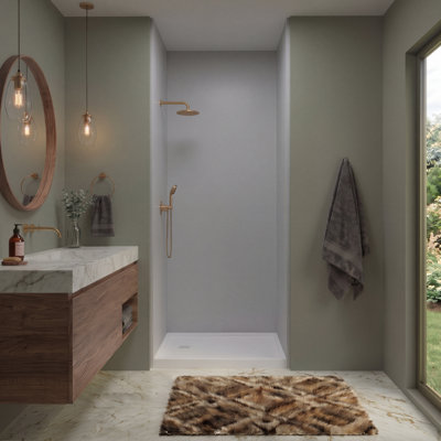 Expressions Solid Surface 36" W x 36" D x 96" H 3-Piece Trimmable Shower Wall Panel Kit, Grey
