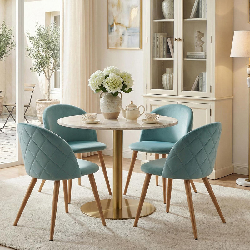 45cm H Upholstered Upholstered Back Side Chair, Aqua