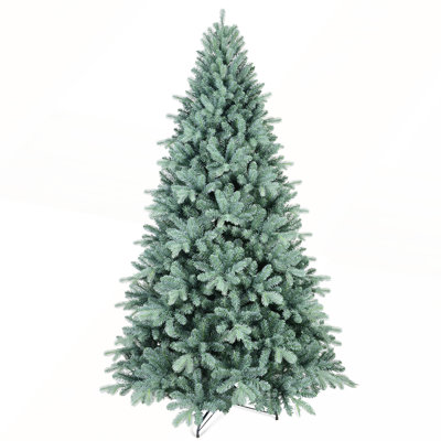 6FT Blue-Green Tint PE/PVC Christmas Tree with 1390 Tips, Hinged Branches, Full Natural Look, and Stable Metal Stand for Easy Assembly