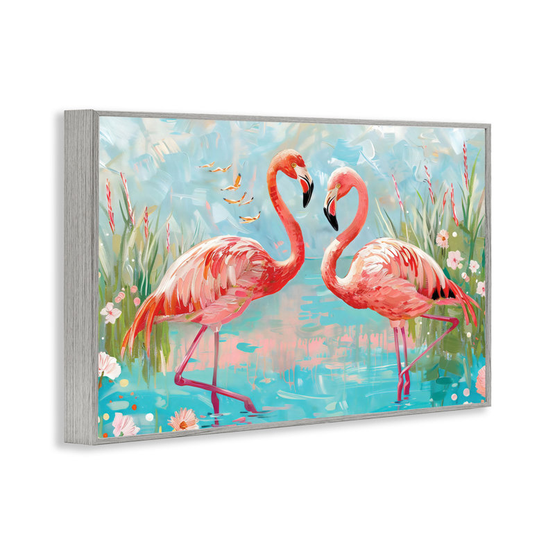 Giclée encadrée «Modern Flamingo Love» par LSR Design Studio, H 16 po x l 24 po, Estampe numérique Farmhouse