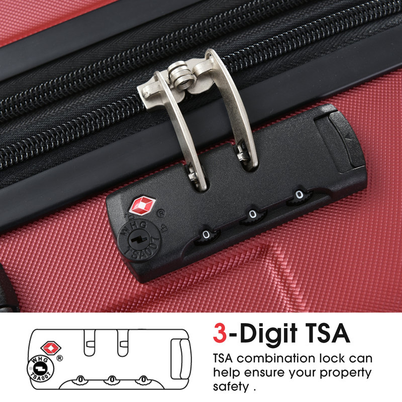 Valise rigide, valises durables en ABS léger avec roues doubles, bagage à carreaux extensible de 28 po (rouge)