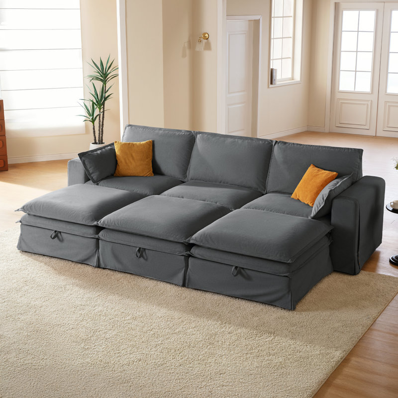 Canapé modulaire surdimensionné en tissu 125,6 po, Polyester gris