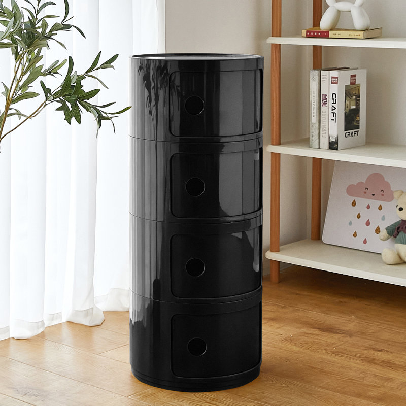 Kimmori Tray Top Drum End Table, Black