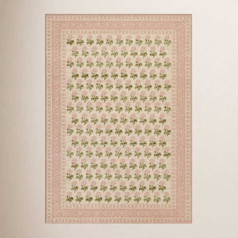 Tapis rose traditionnel en laine et nylon Anders, Rectangle 5 pi 3 po x 7 pi 6 po