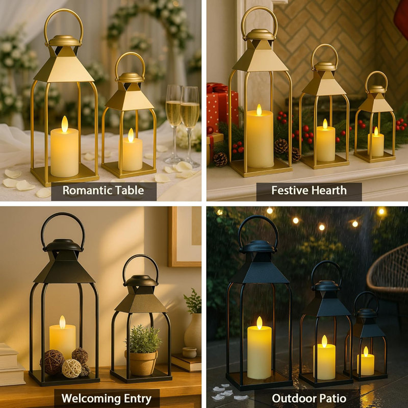 Lanternes décoratives en métal pour l'intérieur et l'extérieur, bougeoir pour porche
