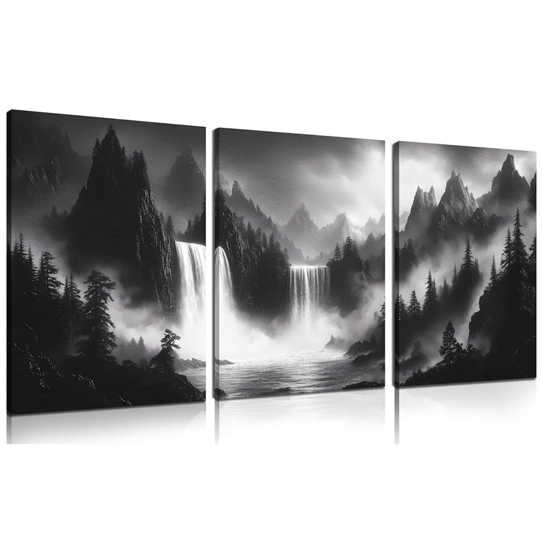 40*30,For Living Room - Mountains Canvas Wall Art For Office - Black And White.