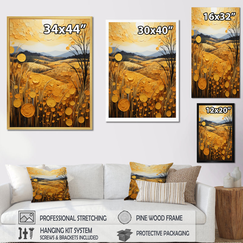 Campagne champ de blé doré III sur toile, Cadre photo noir, H 44 po x l 34 po x P 1,5 po