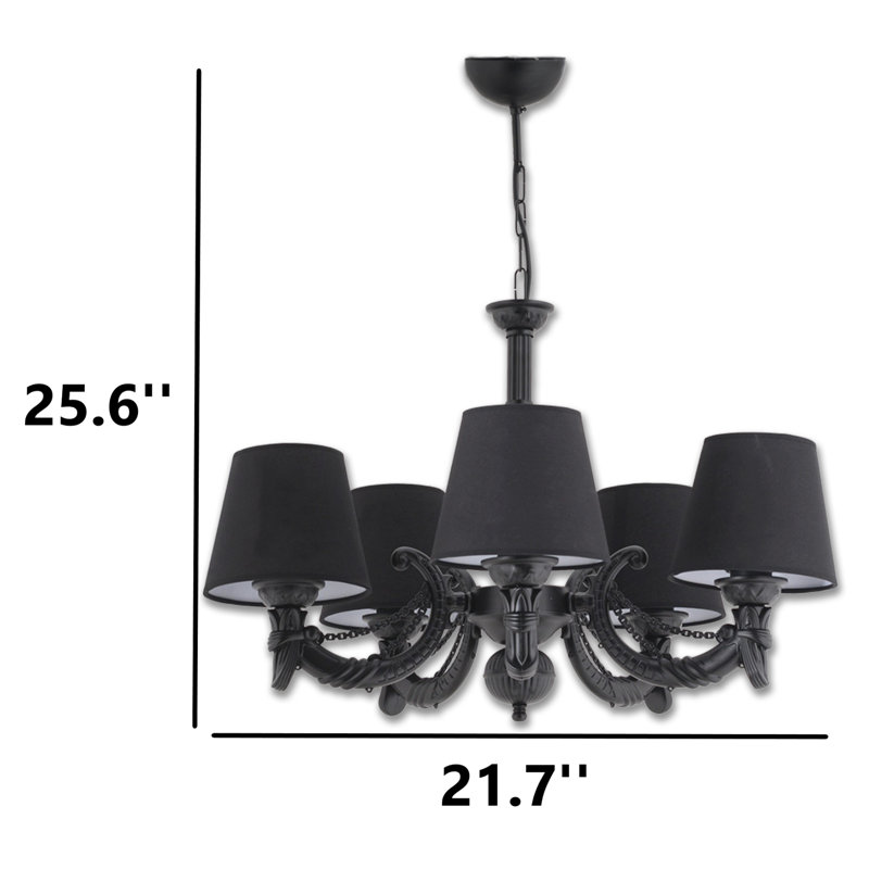 Lustre classique / traditionnel 5 lumières, Noir, Noir