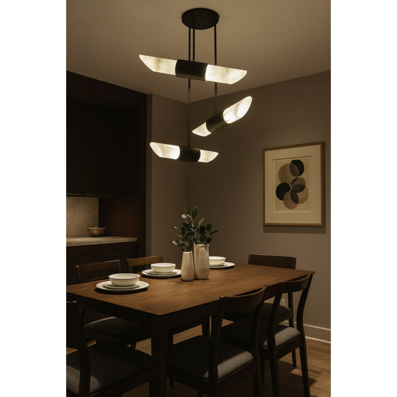 LUSTRE SUSPENDU VELA QZ9106, 30 po de longueur x 4 po de profondeur x 66 po de, Bronze noir, Natural