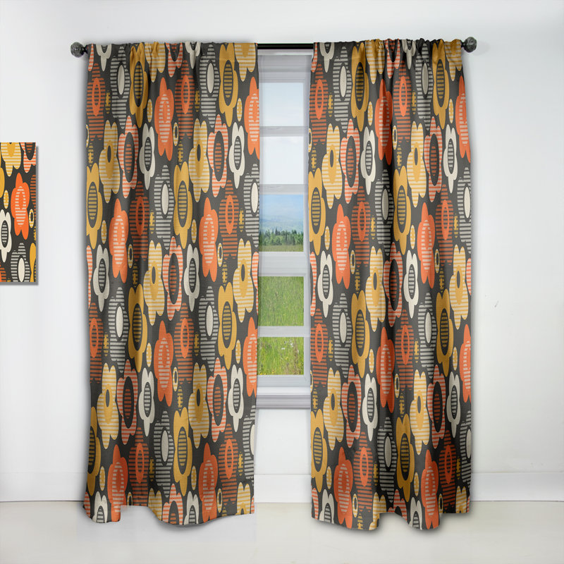 Panneau de rideau floral, motif de fleurs rétro occultant - motif floral rétro VII, L 52 po x L 90 po