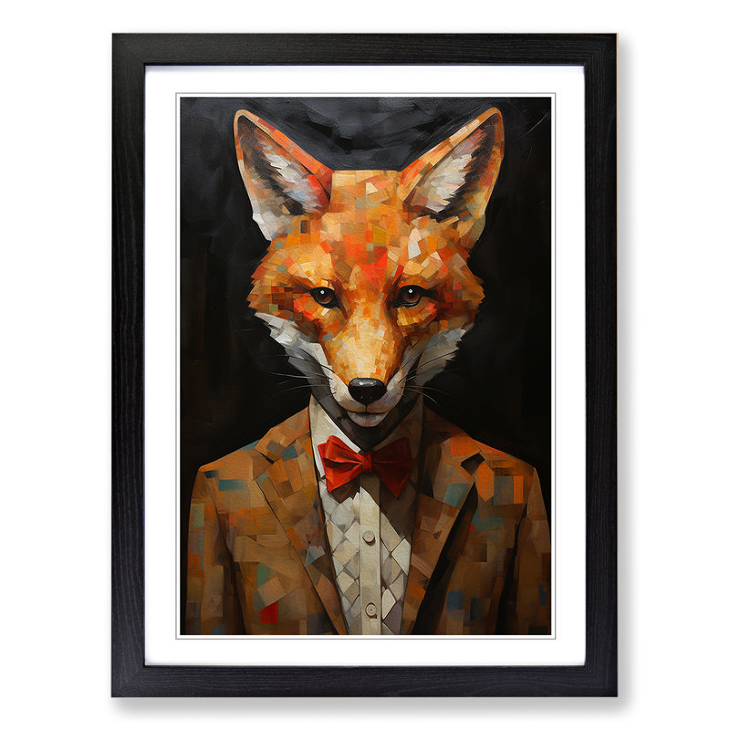 Fox Dadaism No.3 - Single Picture Frame Print on Wood, Black, 34cm H x 25cm W x 2cm D