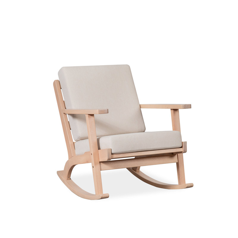 Chaise berçante d'extérieur en bois massif avec coussin
