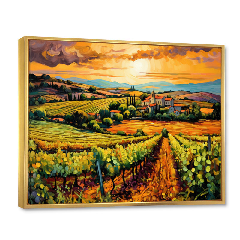 «Vangogh Sunlit Vineyard I», reproduction d'art sur toile inspirée par Vincent Van Gogh, H 24 po x l 32 po, Doré