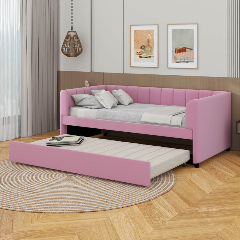 Lit de jour simple rembourré avec couchette, Rose