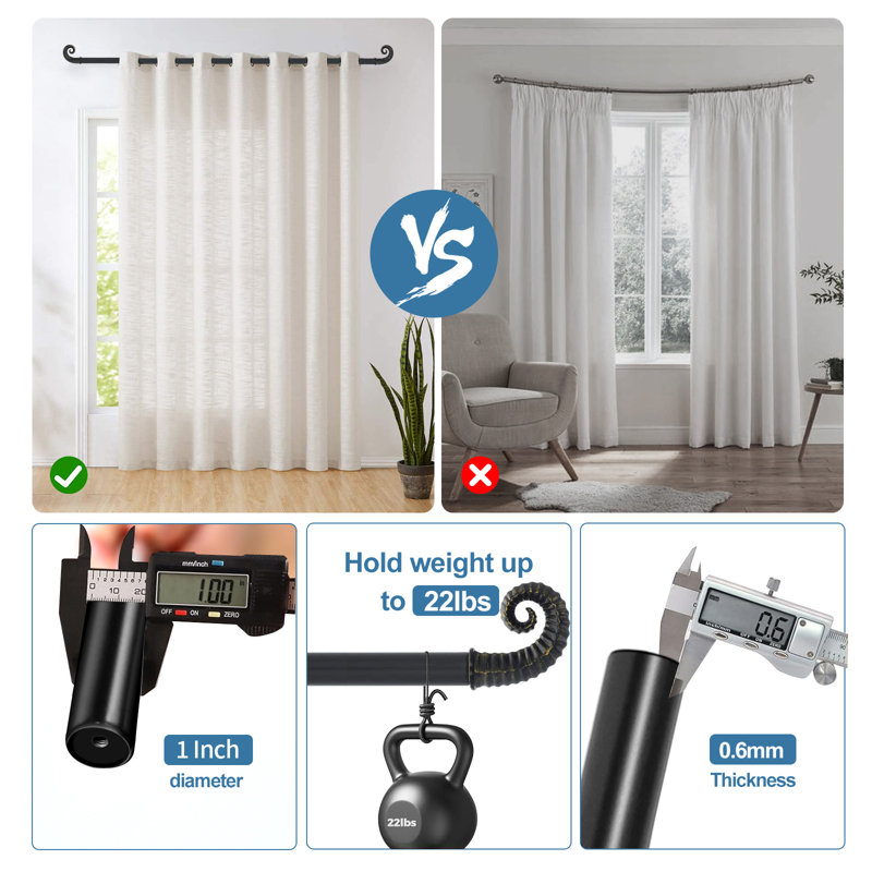 Bax Steel Adjustable Single Curtain Rod, 1" H x 84" W x 7" D, Burnt Gold