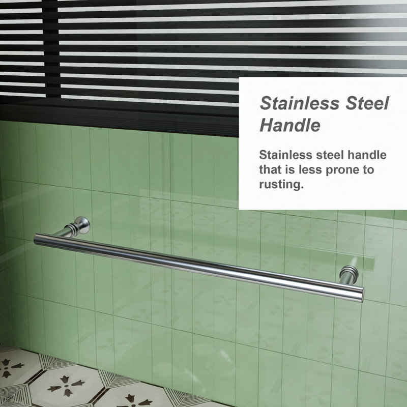 60.In W X 72.In H Pivot Shower Door, 1/4 Inch Thick Clear Tempered Glass Swing Shower Door With Stainless Steel Handle, Chrome