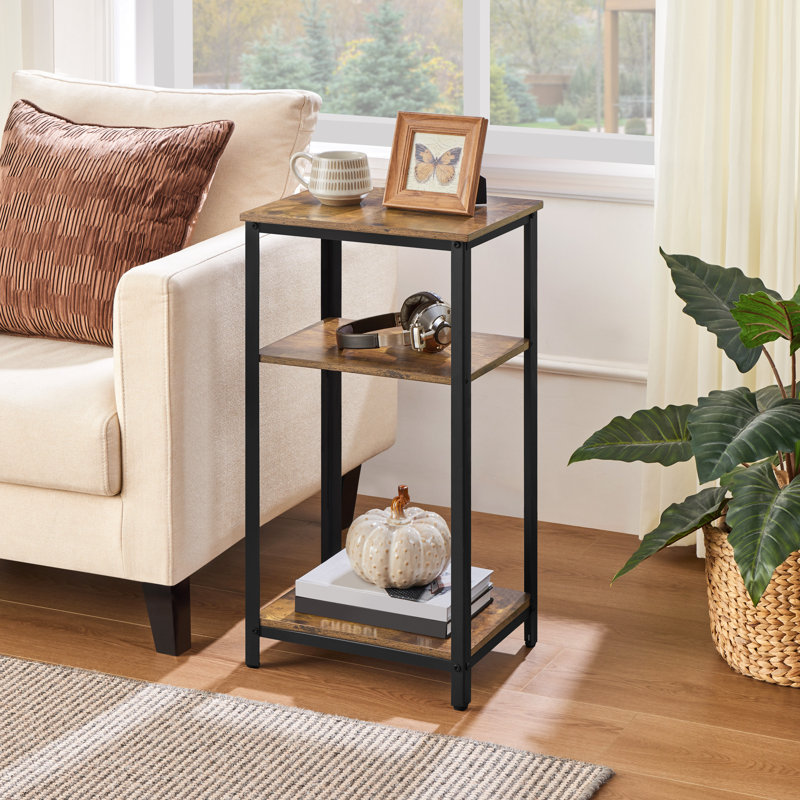 Table d'appoint en hauteur avec tablettes, H 29,5 po x l 16 po x P 12 po, Plateau brun rustique / structure noire