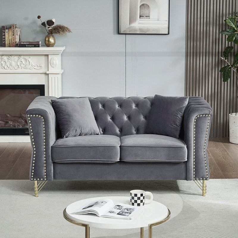 Canapé capitonné en velours 60,2 po, Gris