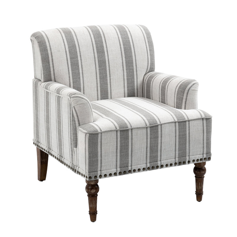 Arian 73 Cm Wide Cotton Armchair, Grey Stripe Linen Blend