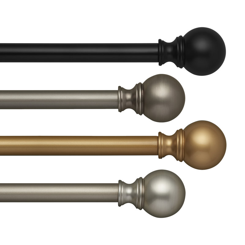 Antique Pewter Adjustable Curtain Rod with Globe Finials, 28"-48"