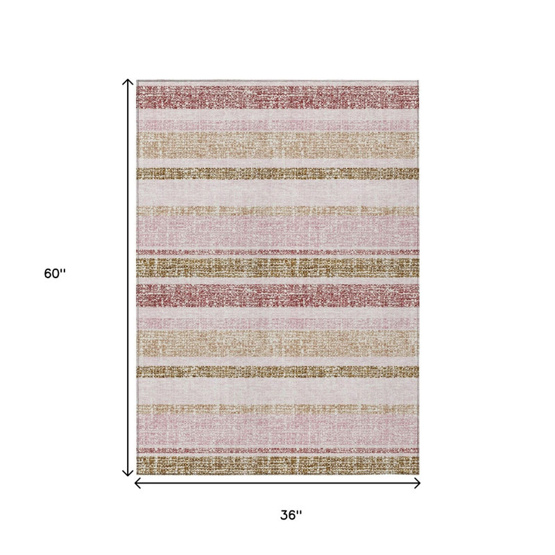 Tapis intérieur lavable rayé rose et beige 3 pi x 5 pi, Rectangle 3' X 5'