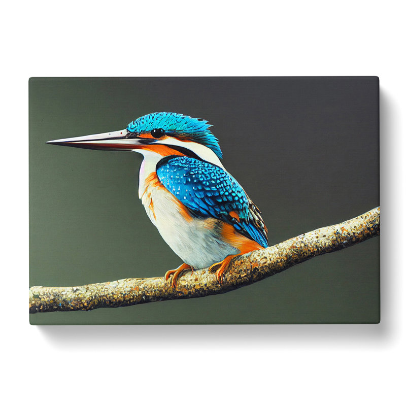 Captivating Kingfisher Bird - Wrapped Canvas Painting, 35cm H x 50cm W x 3cm D