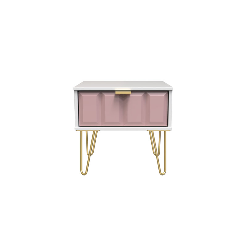 Allem 1 Drawer Bedside Cabinet (Ready Assembled), Kobe Pink/White