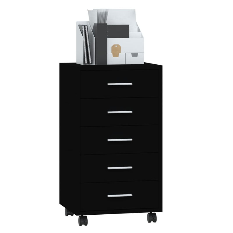 Armoire à tiroirs vidaXL Bois d'ingénierie, aluminium moyen, Noir