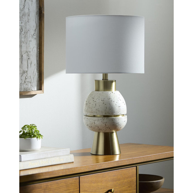 Kelemen Table Lamp, White/Gold