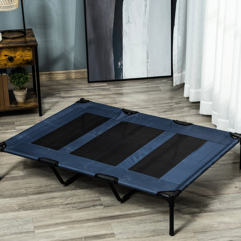 Lit de bébé portable portatif 48 po x 36 po, bleu foncé respirant pour le camping et les aventures en plein air, lit surélevé de 48 po x 36 po, confort intérieur en filet