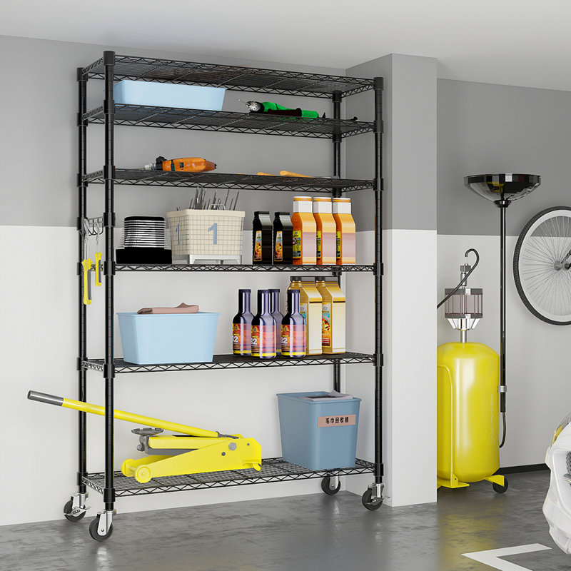 Maxden 46'' W Height Adjustable Shelving Unit with Wheels, Black