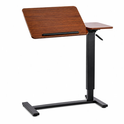 Height Adjustable Overbed Table with Wheels, Mobile Rolling Laptop Desk with Tilting Top, Bedside Tray Table and Sofa Side Laptop Stand, WALNUT