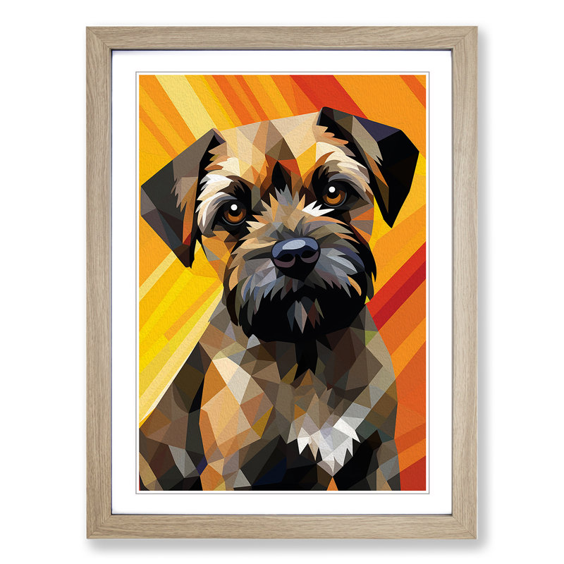 Border Terrier Op No.2 - Single Picture Frame Print on Wood, Oak Framed, 64cm H x 46cm W x 2cm D
