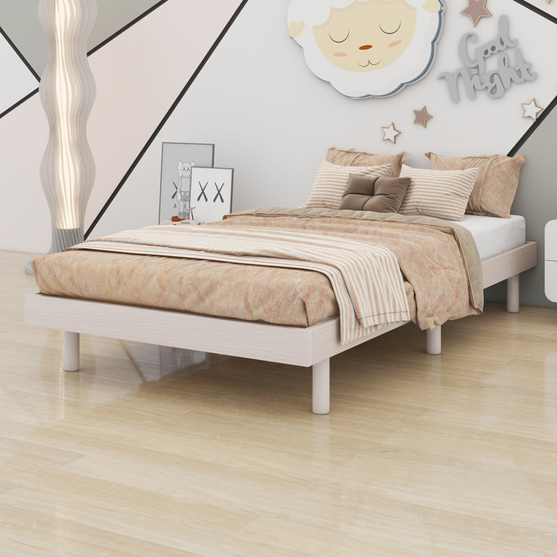 Base de lit plateforme flottante de conception moderne, Lit simple, Blanchies