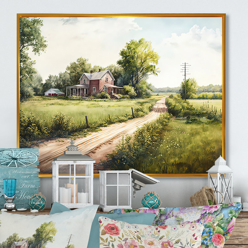 «Beautiful Barn In Spring IV», art mural sur toile, H 24 po x l 32 po x P 1 po, Cadre flottant doré